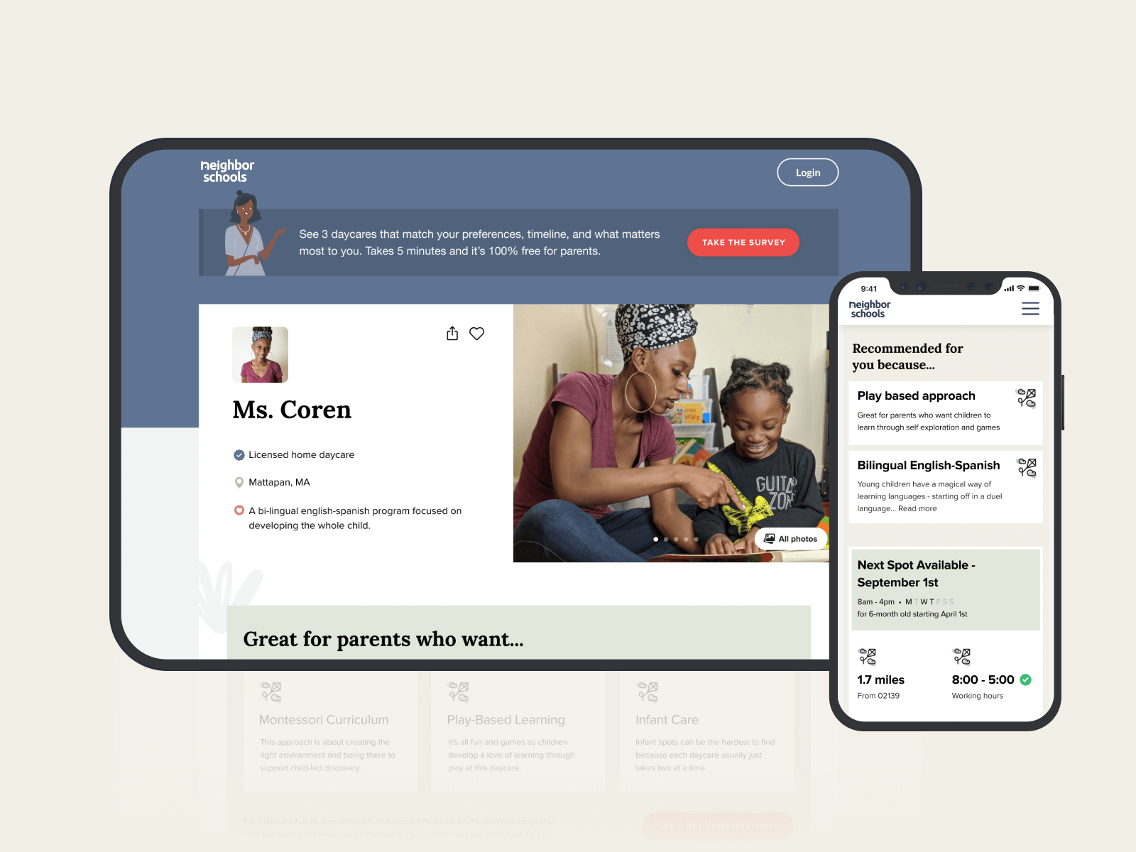 NeighborSchools parent matching interface